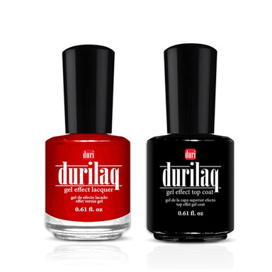 Durilaq Duo in Chinese Red by duri cosmetics. Gel effect lacquer, long lasting special top coat included. nail polish and top coat gift set.