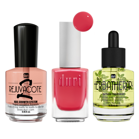 Coral Pink Nail Polish & Nail Growth Travel Set - Duri Cosmetics