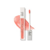 Lip gloss with applicator and swatch on a white background