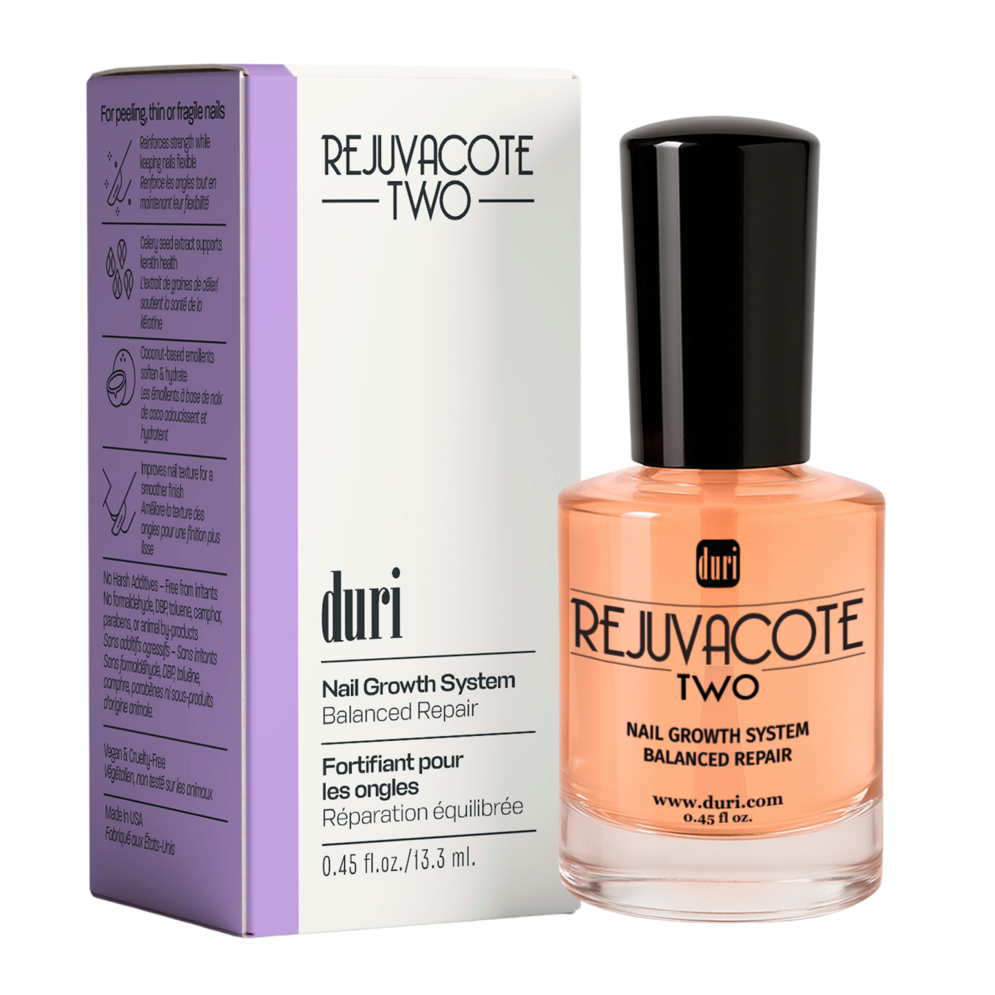 Rejuvacote 2 Nail Growth System, Super sensitive formula, Base and Top Coat, 12 Piece Display
