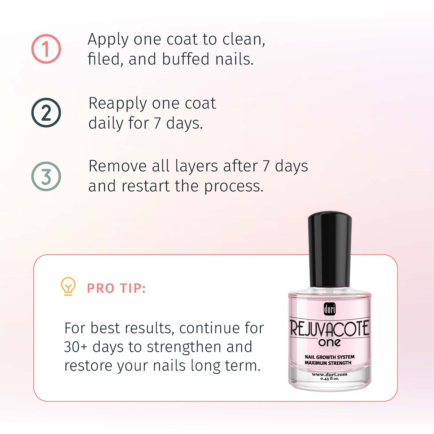 Nail Growth Treatment Polish Top and Base Coat - Rejuvacote 1 Original Maximum Strength Nail Growth System, Base and Top Coat - Duri Cosmetics - long lasting, sustainably made in small batches, made in USA