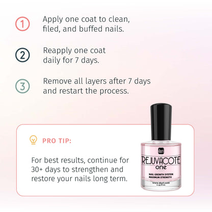 Nail Growth Treatment Polish Top and Base Coat - Rejuvacote 1 Original Maximum Strength Nail Growth System, Base and Top Coat - Duri Cosmetics - long lasting, sustainably made in small batches, made in USA