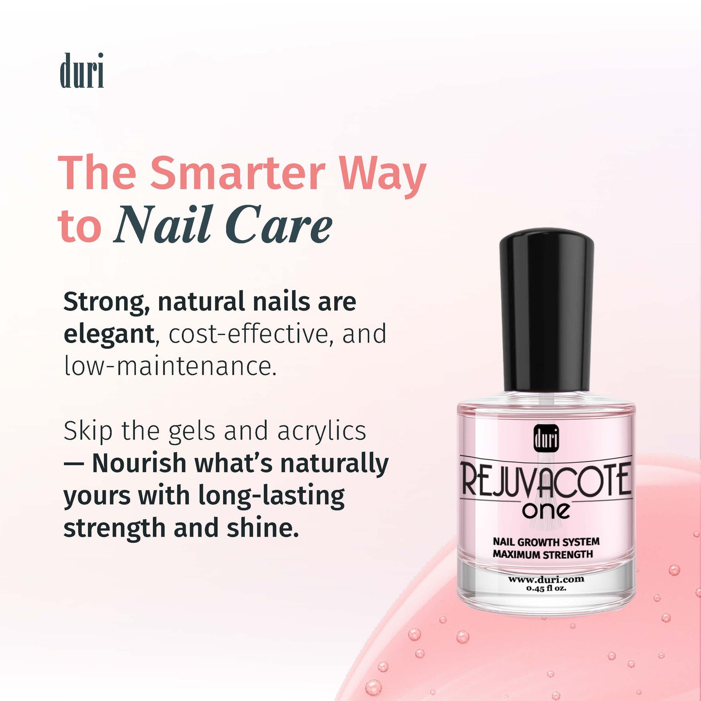Nail Growth Treatment Polish Top and Base Coat - Rejuvacote 1 Original Maximum Strength Nail Growth System, Base and Top Coat - Duri Cosmetics - long lasting, sustainably made in small batches, made in USA