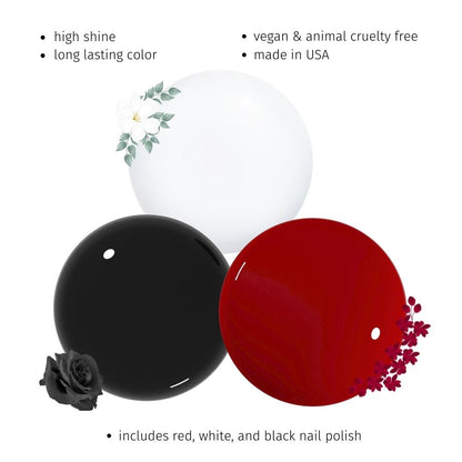 Classic Glam Nail Polish Trio Set, Includes Red, White & Black Lacquer - Duri Cosmetics