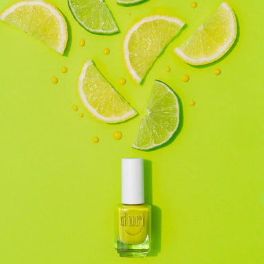 Neon Yellow Nail Polish, Dirty Lemonade by Duri Cosmetics. Brings a Lemon Lime twist to a fun summer nail moment. 