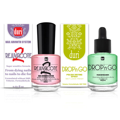 [shopify--color-pattern] Nail Care - Rejuvacote 2 Nail Growth Base & Top Coat Nail Polish System + Drop'n Go Polish Drying Drops - Duri Cosmetics -[shopify--product-benefits]