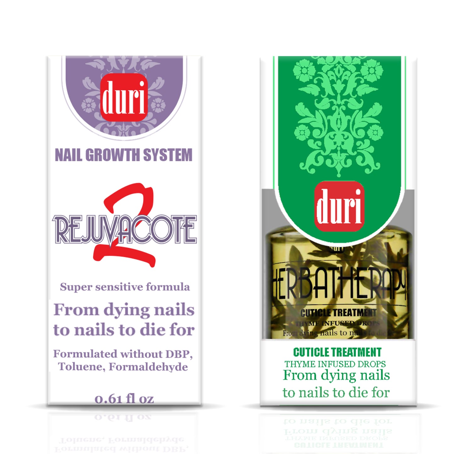 [shopify--color-pattern] Nail Care - Rejuvacote 2 Nail Growth Base & Top Coat Nail Polish System + Herbatherapy Cuticle Treatment Drops - Duri Cosmetics -[shopify--product-benefits]