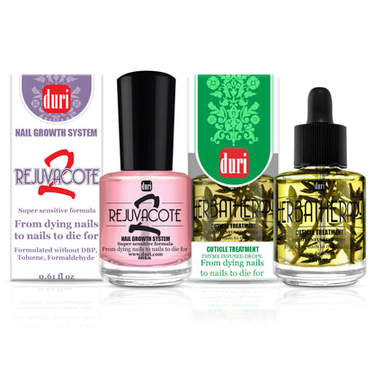 [shopify--color-pattern] Nail Care - Rejuvacote 2 Nail Growth Base & Top Coat Nail Polish System + Herbatherapy Cuticle Treatment Drops - Duri Cosmetics -[shopify--product-benefits]