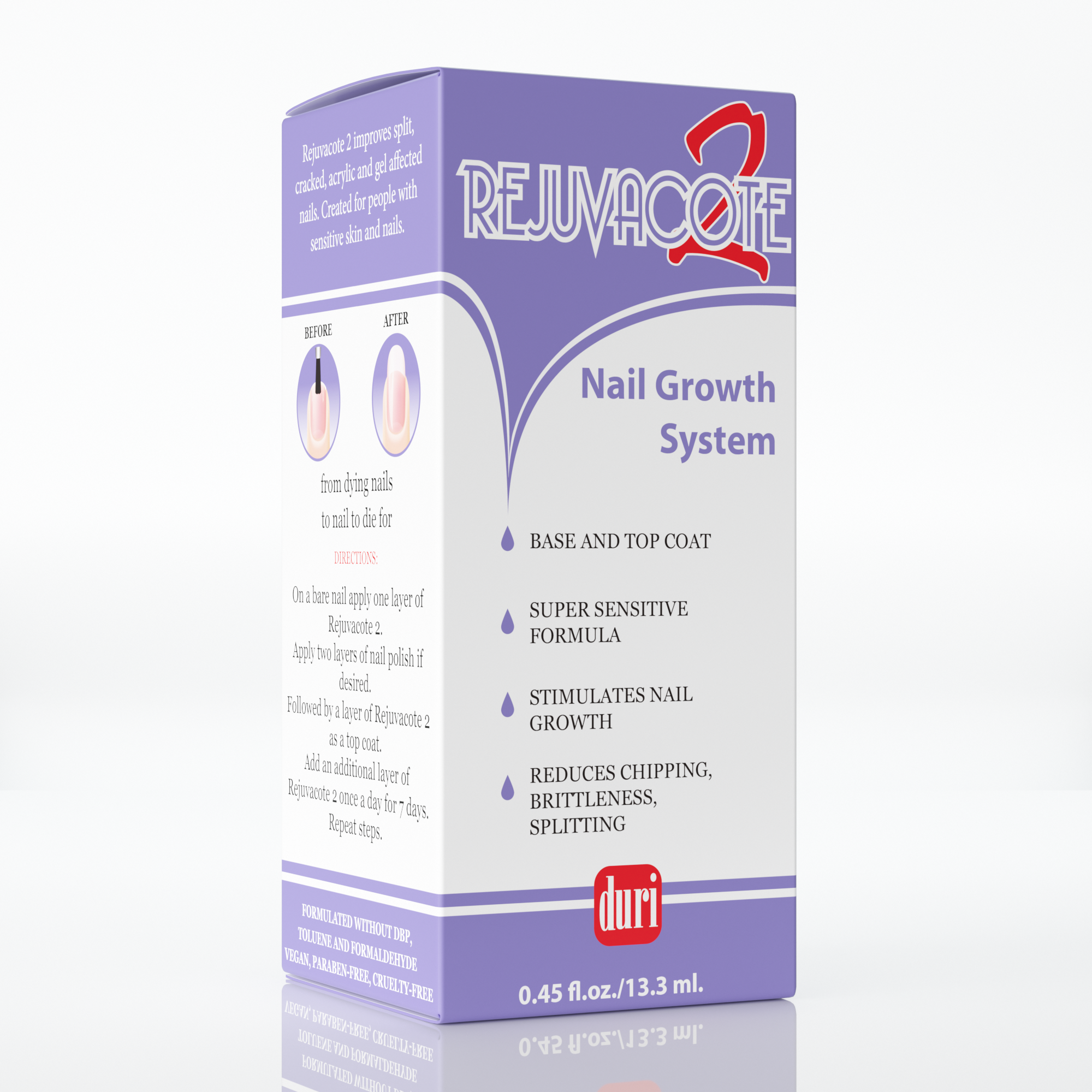 Rejuvacote 2 Nail Growth System, Super sensitive formula, Base and Top Coat